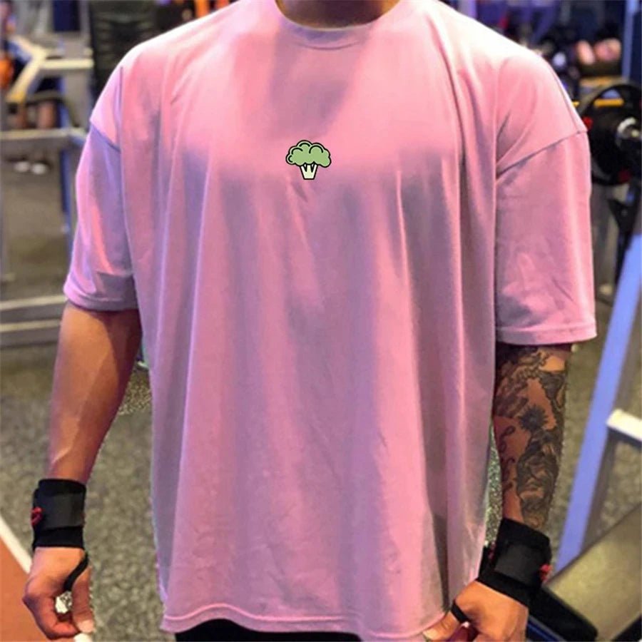 High Qualit gyms T shirt Men Bodybuilding print loose T-shirt Workout Fitness Tees Men Clothing cotton Short Sleeve Sports Shirt - lily supply