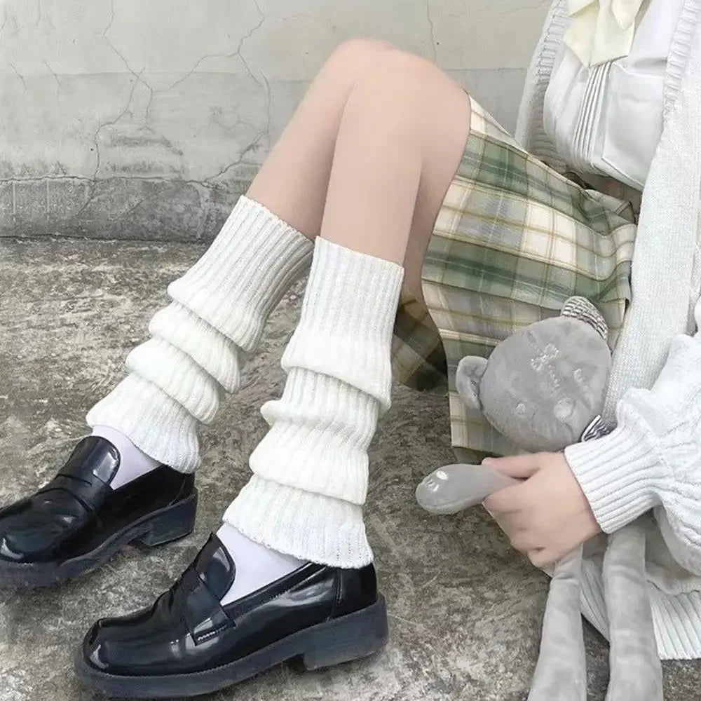 Black White Lolita Long Socks Knitted Japanese Winter Socks Gothic Women's Striped Leg Warmers Arm Ankle Warmers Wide Legs Cover