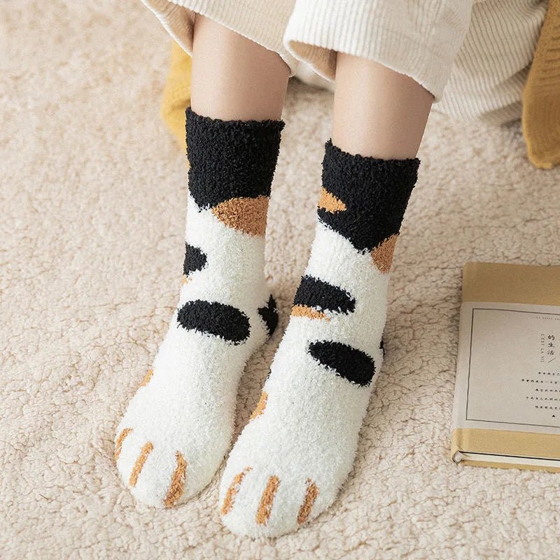 Women's Kawaii 3D Dog & Cat Paw Fleece Socks – Cute Fluffy Socks - lily supply