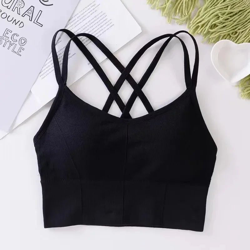 Sexy women Tops back cross strap tank top push up running sports bra breathable soft fitness beauty solid color yoga bra - lily supply