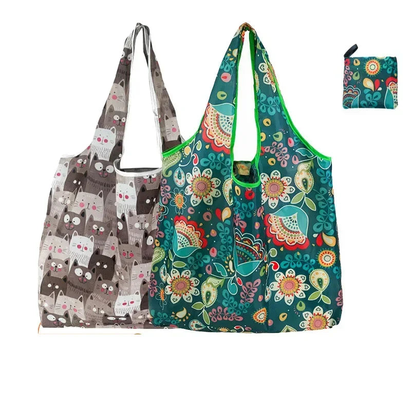 Big Nylon Foldable Reusable Tote Bag - Eco Polyester Shoulder Handbag