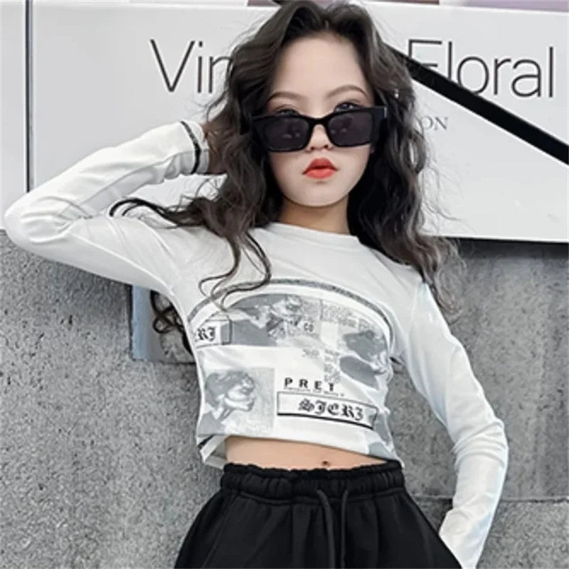 3 - 14y Girls T shirt for Kids School Girl clothes Long Sleeve Tees Tops Versatile Slim Sweatshirt for Children's clothing Hiphop - lily supply