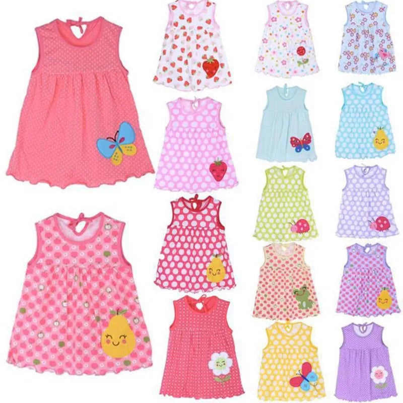 Baby Girl Cotton Sleeveless Dress - Printed & Embroidery Summer
