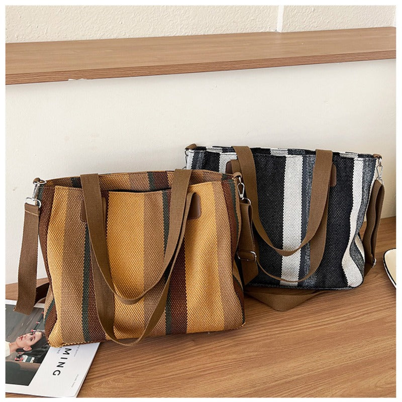 Women's Striped Canvas Crossbody Shoulder Bag - Large Tote 2023