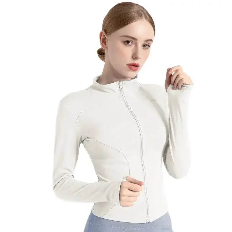 Women's Stand Collar Yoga Fitness Long Sleeve Top - High Elastic Loose Exercise