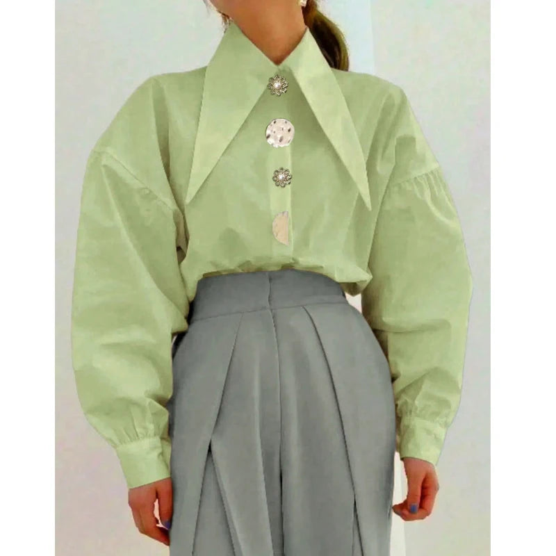 Women's Loose Pointed Collar Office Blouse