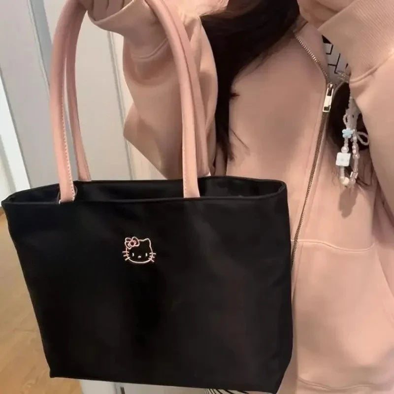 Hello Kitty Embroidery Tote Bag - Large Capacity Cute Cartoon Shoulder Bag