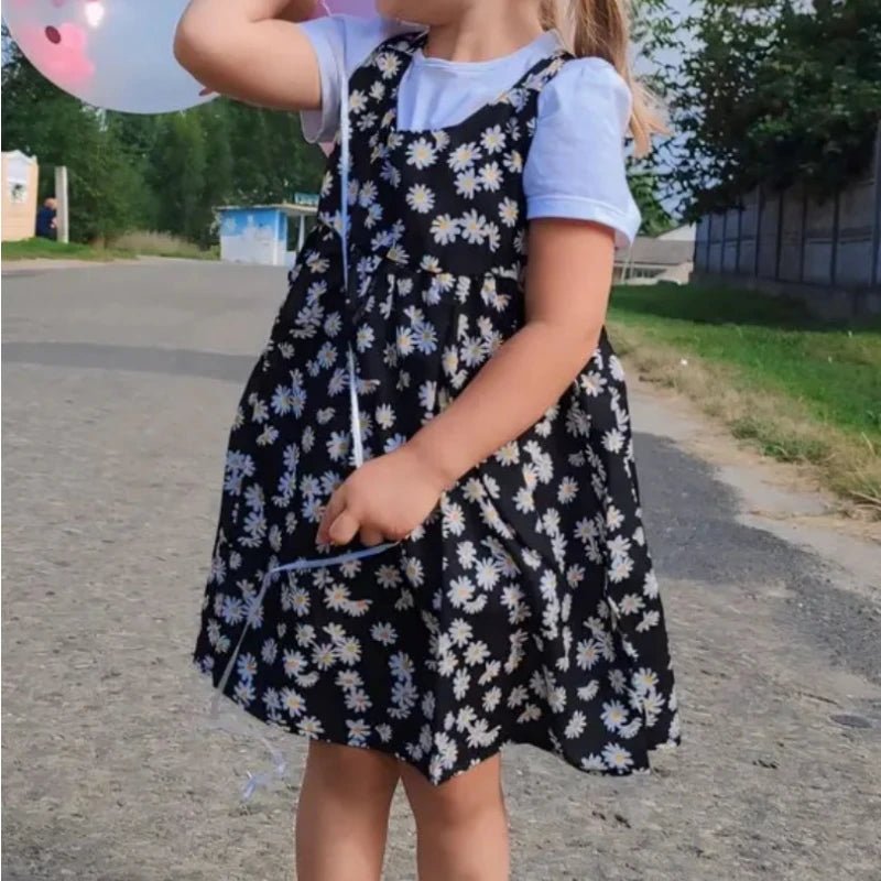 Girls Daisy Print Slip Sleeveless Dress | A - Line Summer Dress Ages 18M - 6Y - lily supply