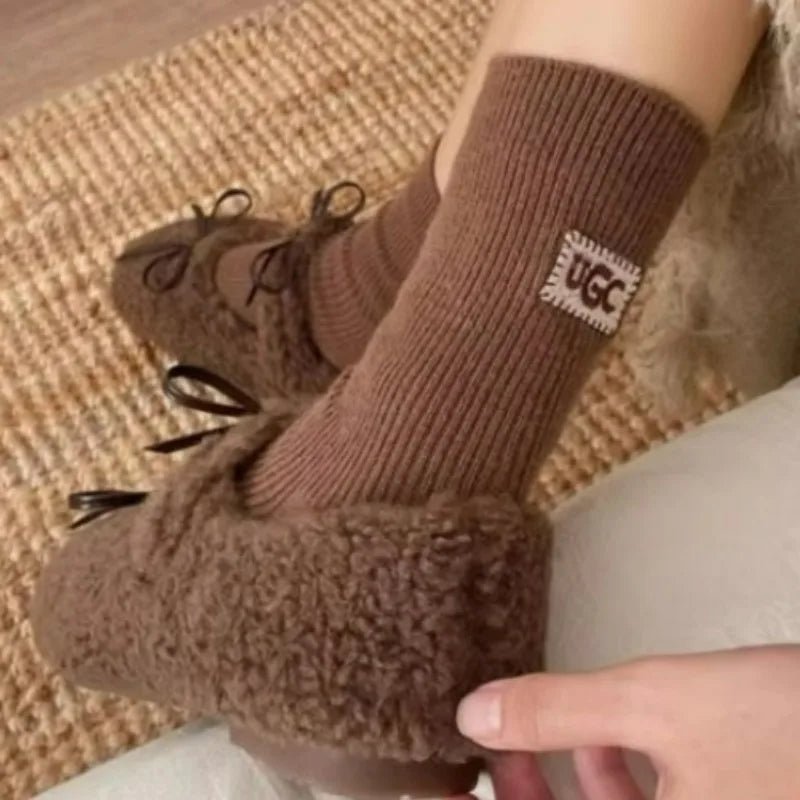Women's Furry Heel Knitted Snow Boot Socks – Cosy Winter Boot Socks - lily supply