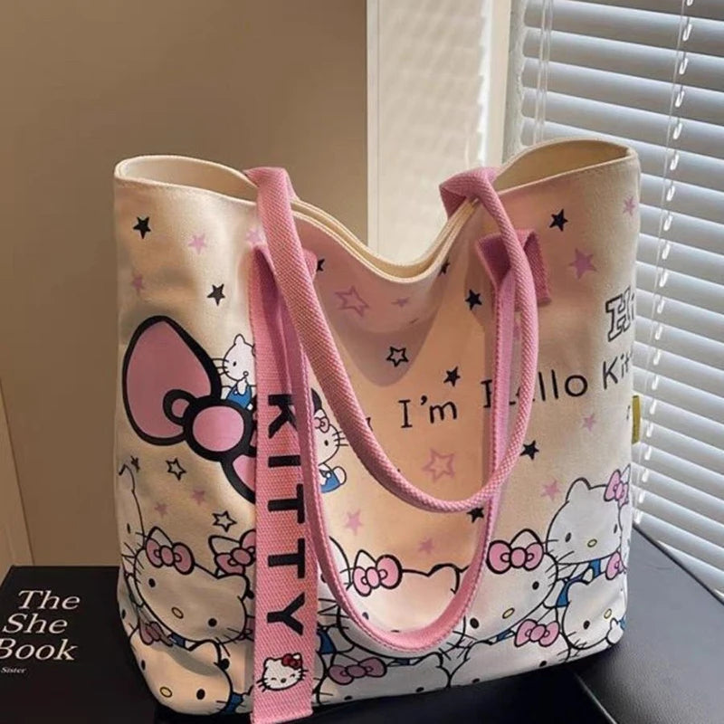 Sanrio Hello Kitty Canvas Tote Bag - Large Capacity Y2K Shoulder Bag