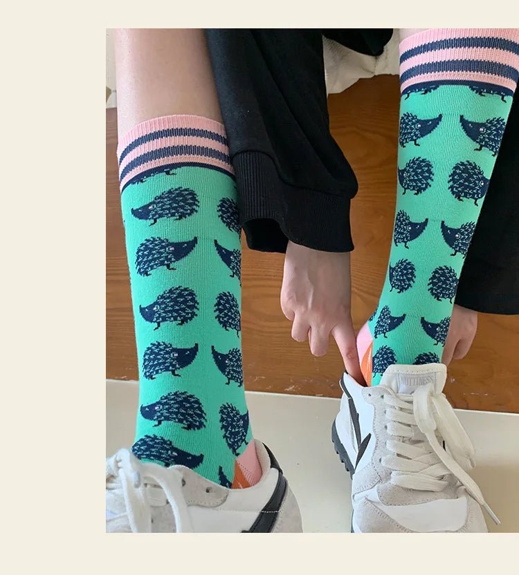 Women's Plant, Hedgehog & Sloth Print Socks – Trendy Casual Socks - lily supply