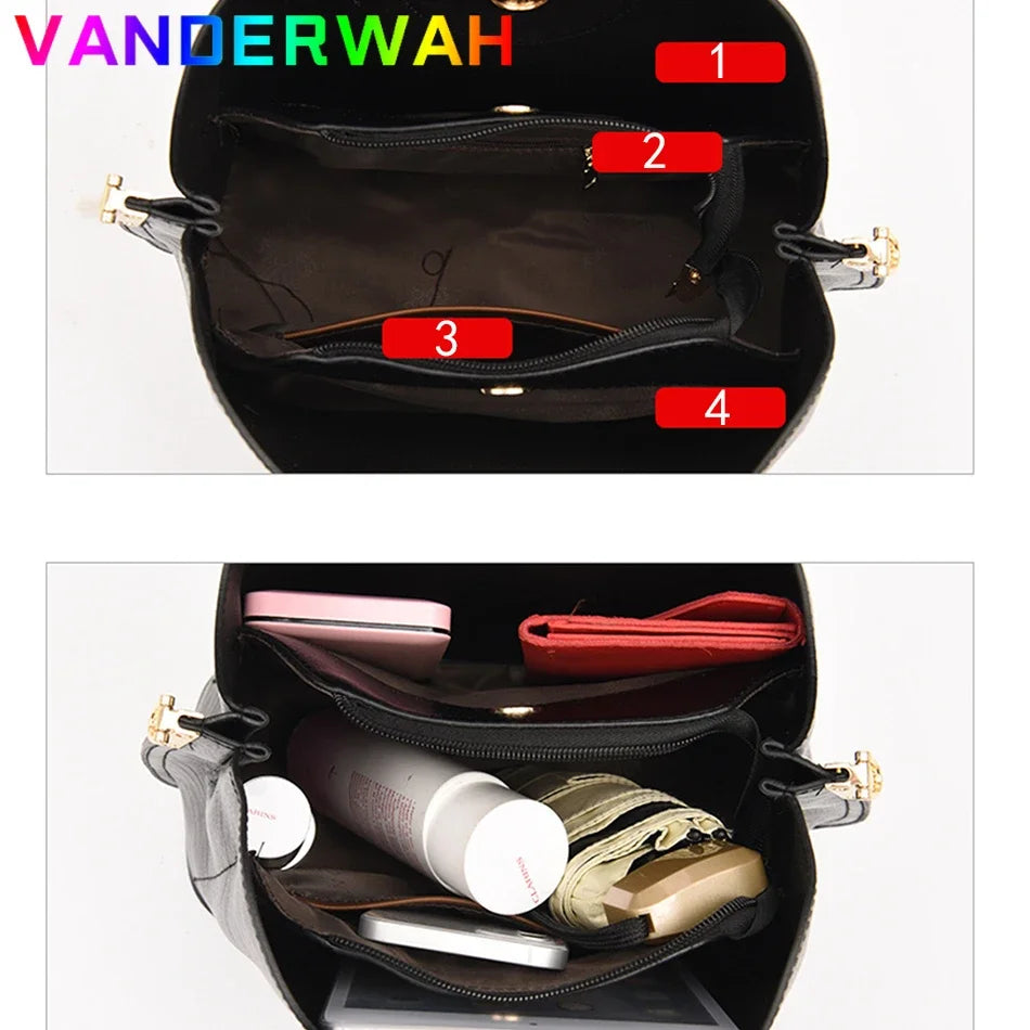 Women's 3-Layer Oil Skin Leather Luxury Designer Crossbody Tote Bag