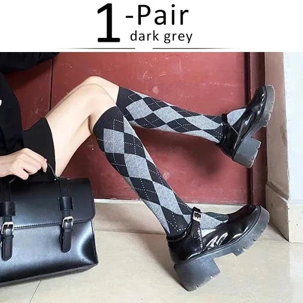 Women's Organic Cotton Diamond Thigh High Socks – Textured Long Socks - lily supply