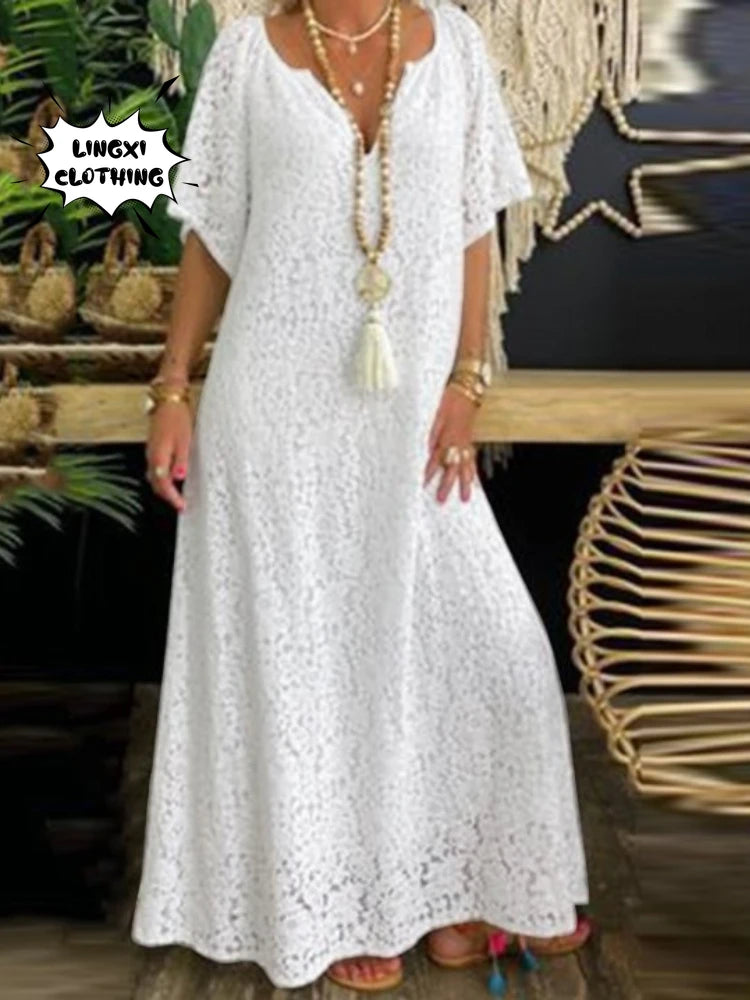 Women's Lace V-Neck Elegant Long Dress