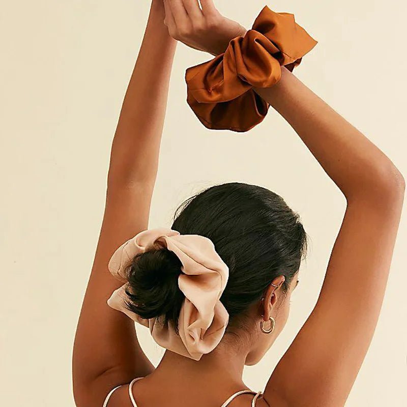 Fashion Oversize Solid Satin Scrunchie - Elastic Ponytail Holder - lily supply
