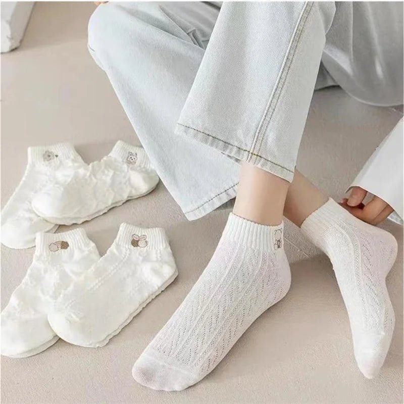 Women's Bear & Rabbit Rainbow Ankle Socks – Cute Kawaii Socks - lily supply