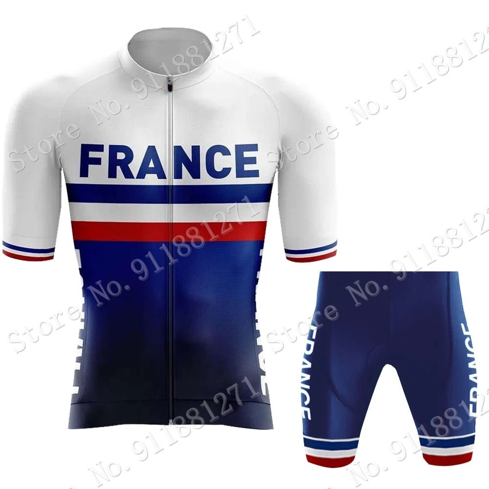 Cycling Jersey France National Team 2024 Set French Retro Clothing Road Bike Blue Shirts Suit Bicycle Bib Shorts MTB Maillot - lily supply
