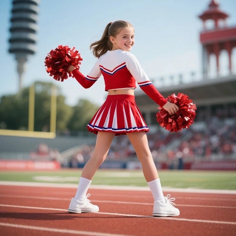 3 - 12Y Girls Cheerleader Dress (With Hand Flower) Printed Letter T-Shirt Football Game Festival Cosplay Clothing Blue Red Skirt - lily supply