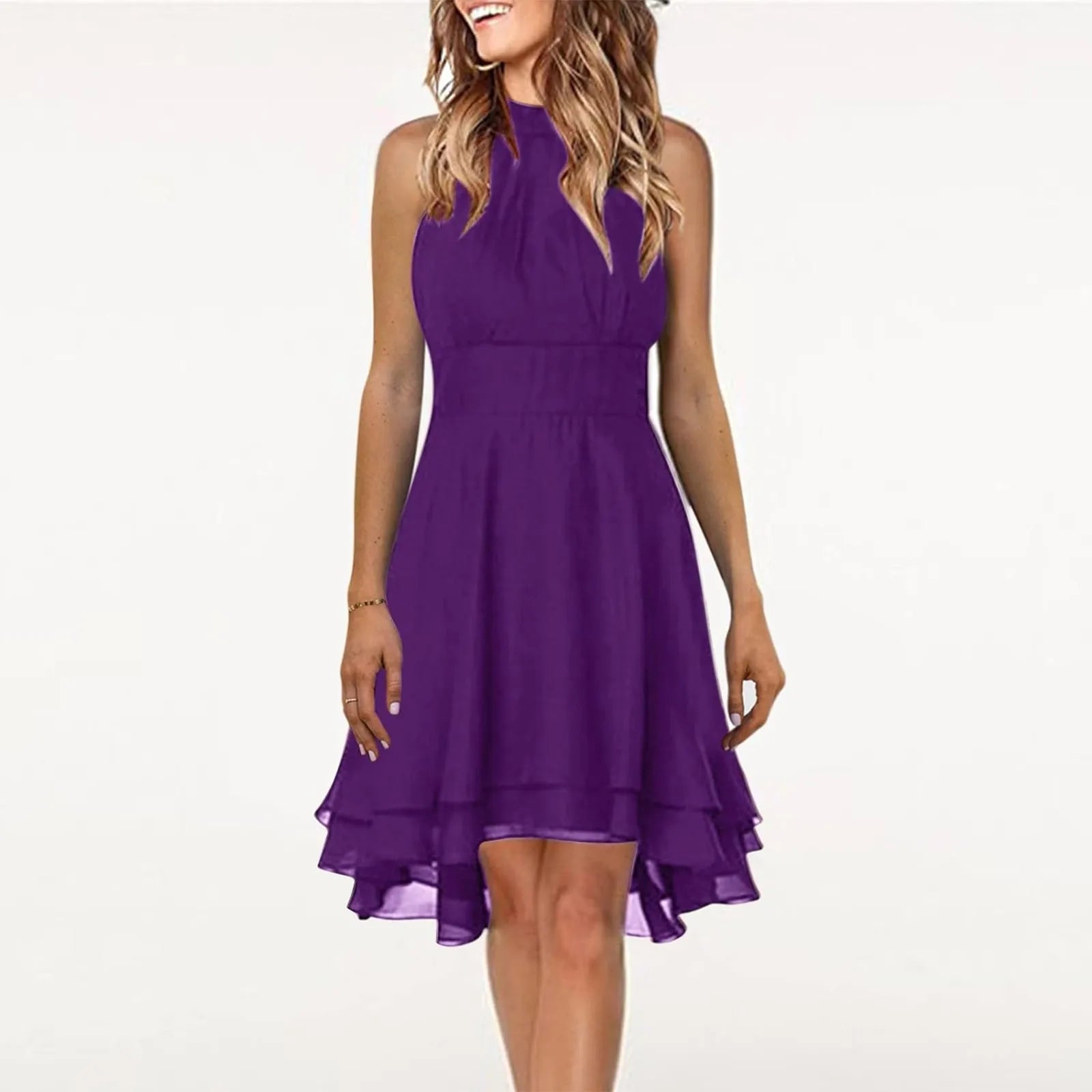 Women's Elegant Halter Chiffon Party Dress - High Waist Sleeveless