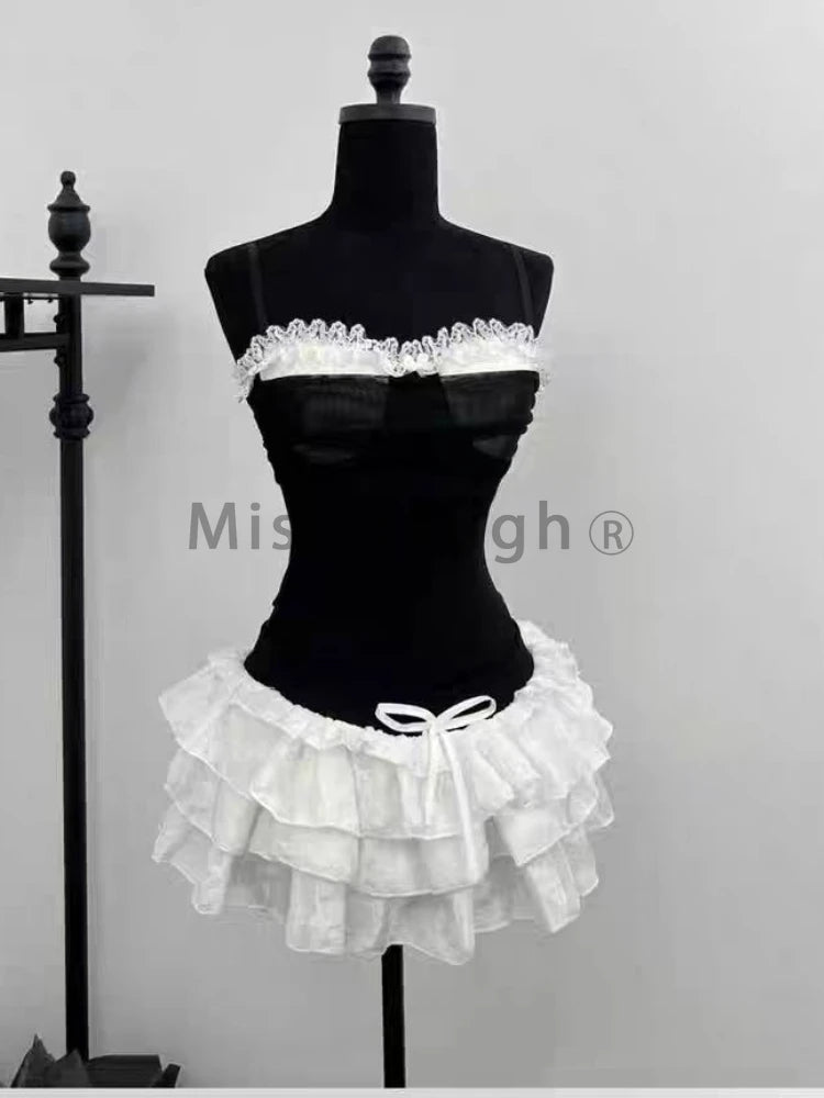 Women's Lace Top & Bow Mini Skirt Set