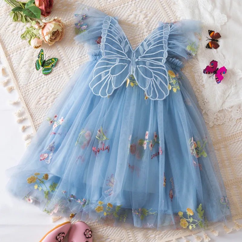 Girls Floral Mesh Summer Dress | Flower Girl Wedding Baby Dress 9M - 4Y - lily supply