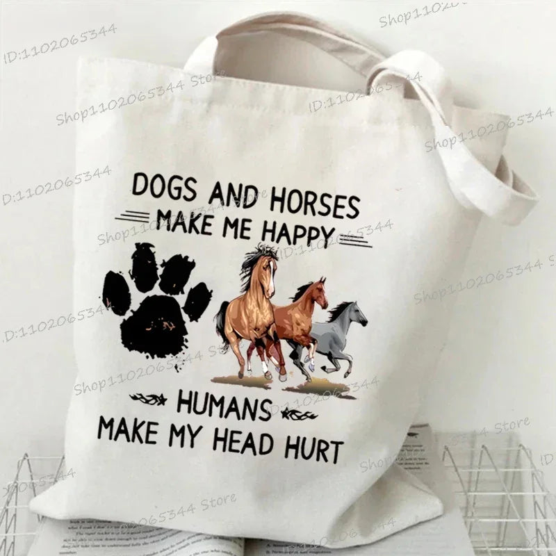 Women's Horse Print Canvas Large Capacity Tote Bag
