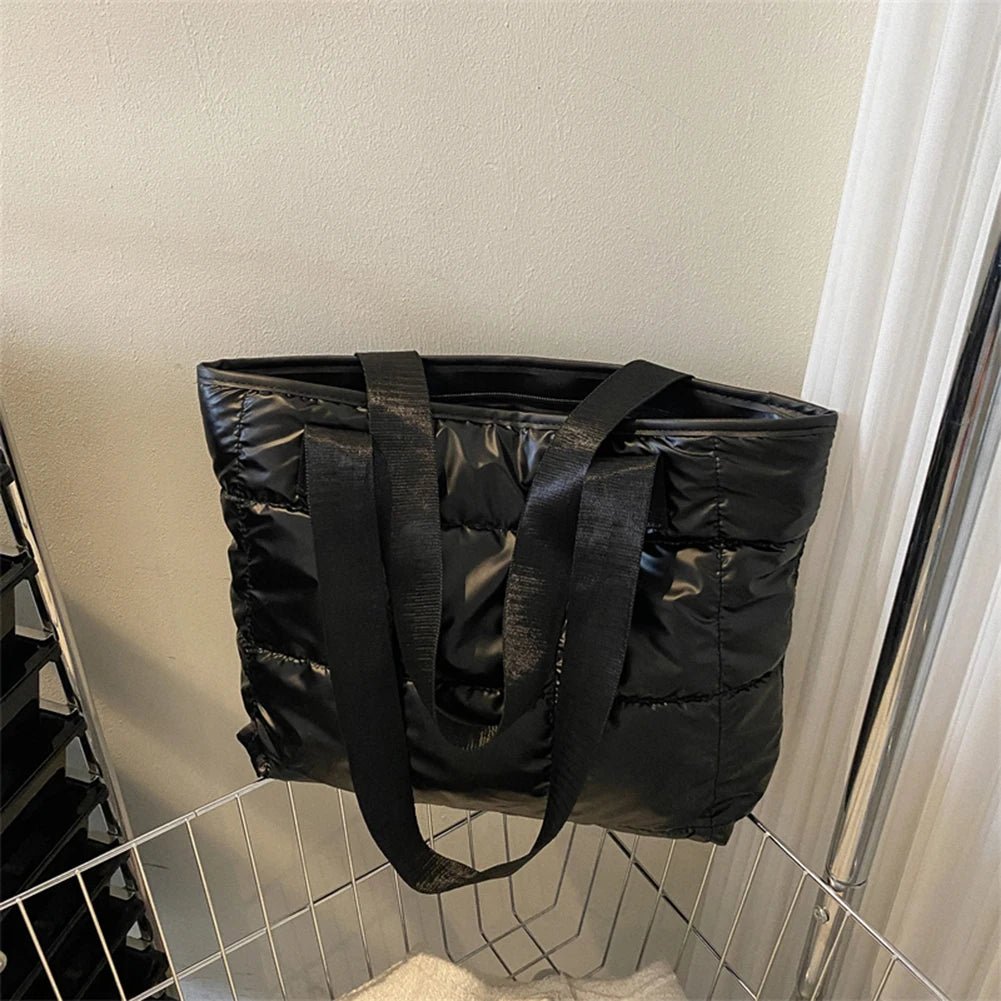 Women's Quilted Rhombus Cotton Padded Tote Bag - Large Capacity Shopping Bag - lily supply