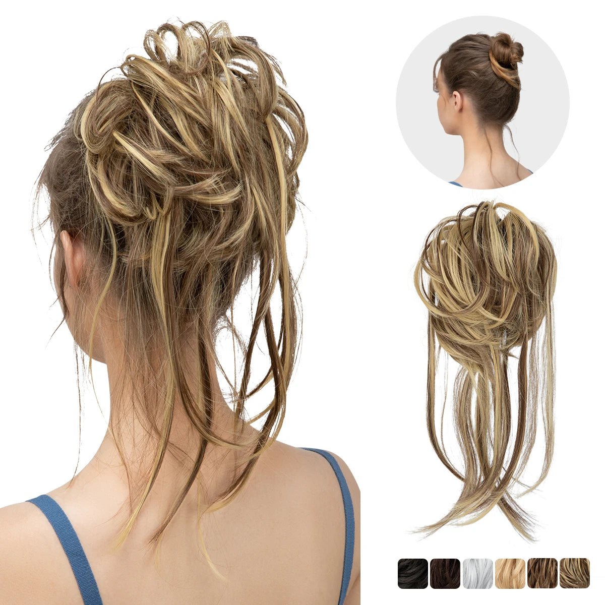Synthetic Curly Messy Bun Hairpiece - Elastic Chignon Updo Donut - lily supply