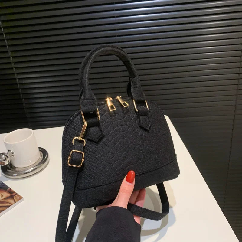 Women's Large Crossbody  Retro Felt Handbag with Makeup Organizer Solid-Color Casual Purse for Everyday Use Travel 핸드백