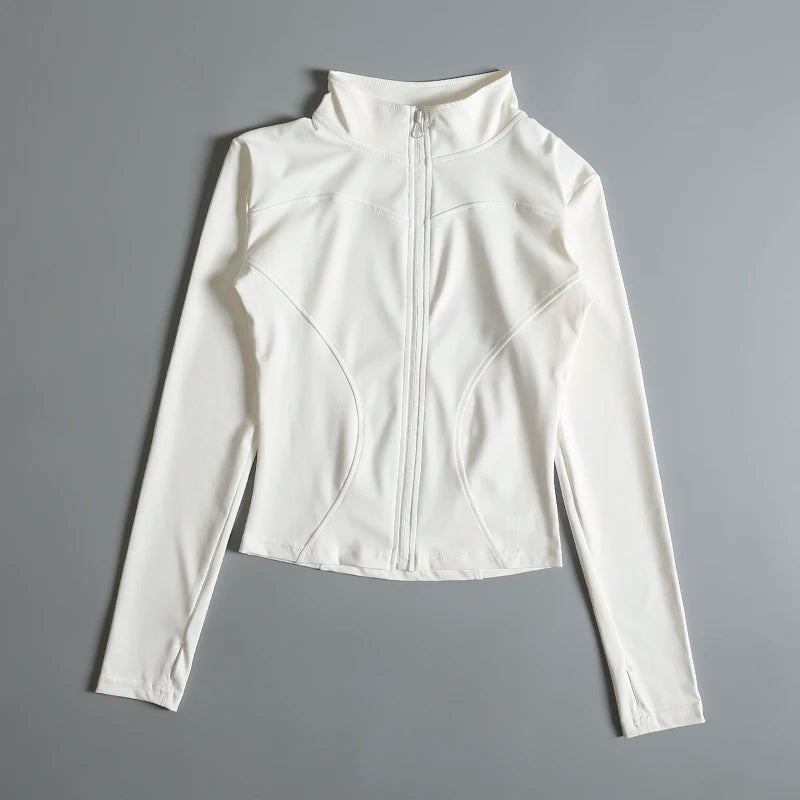Women's Zip Yoga Running Activewear Jacket - Long Sleeve Gym Workout Coat