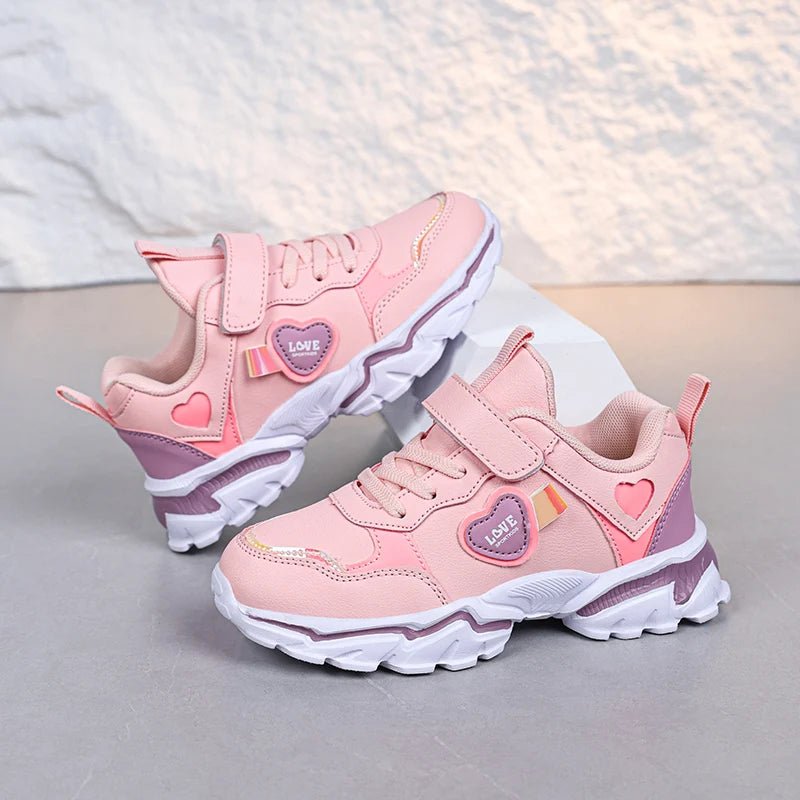 Girls' autumn and winter sports shoes, anti slip leather surface, elementary school students' spring outdoor shoes, middle - aged - lily supply