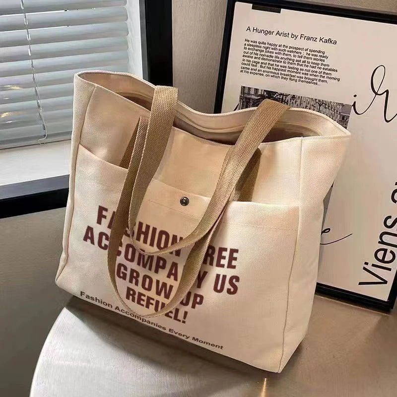 Women's Canvas Laptop Shoulder Bag - Large Capacity Student Commute Tote