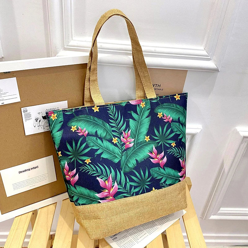 Women's Floral Printed Beach Shopping Large Capacity Tote Bag