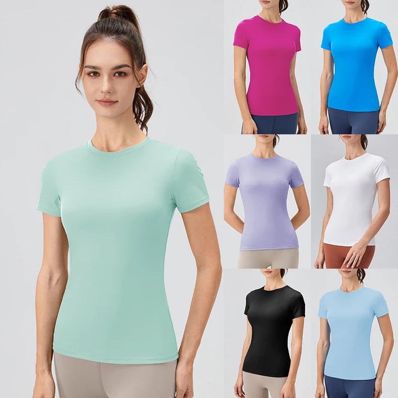 2024 Women Sports Shirt Tight Yoga top Quick Dry Gym Top Outdoor Short Sleeve Running Sportswear Women T-shirts - lily supply