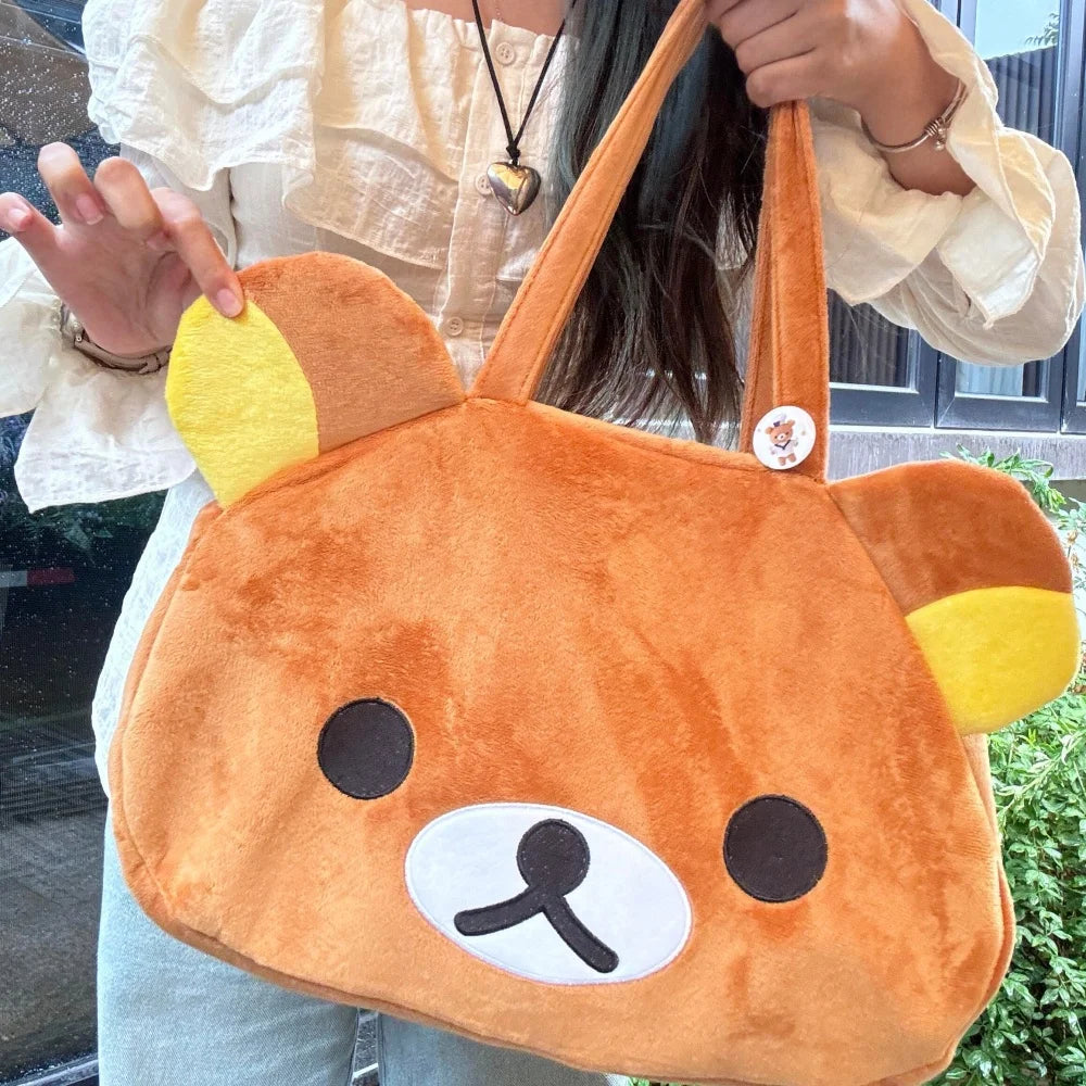 Kawaii Rilakkuma Plush Tote Bag - Cute Bear Cartoon Shoulder Bag