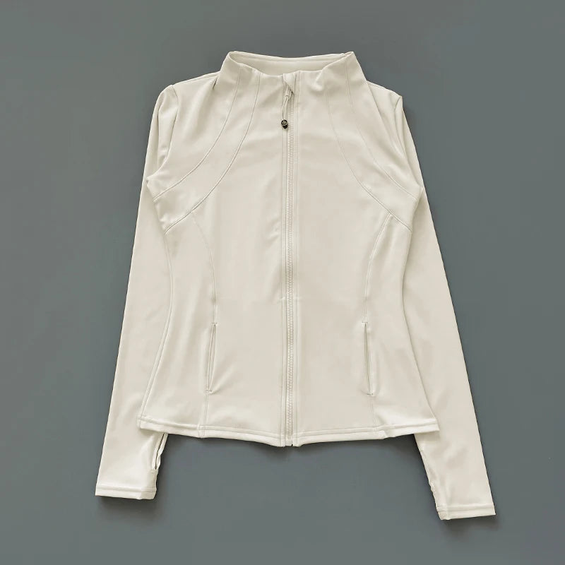 Women's Quick Dry Zip Running Jacket - Slim Fit Yoga Training with Thumb Hole