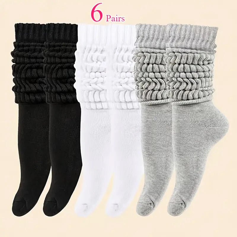 Women's Solid Stacked Knitted Socks – Mid - Calf Casual Socks - lily supply