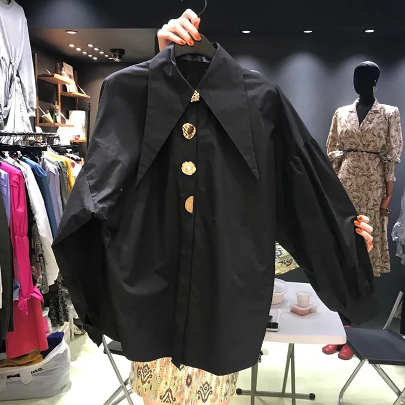 Women's Loose Pointed Collar Office Blouse