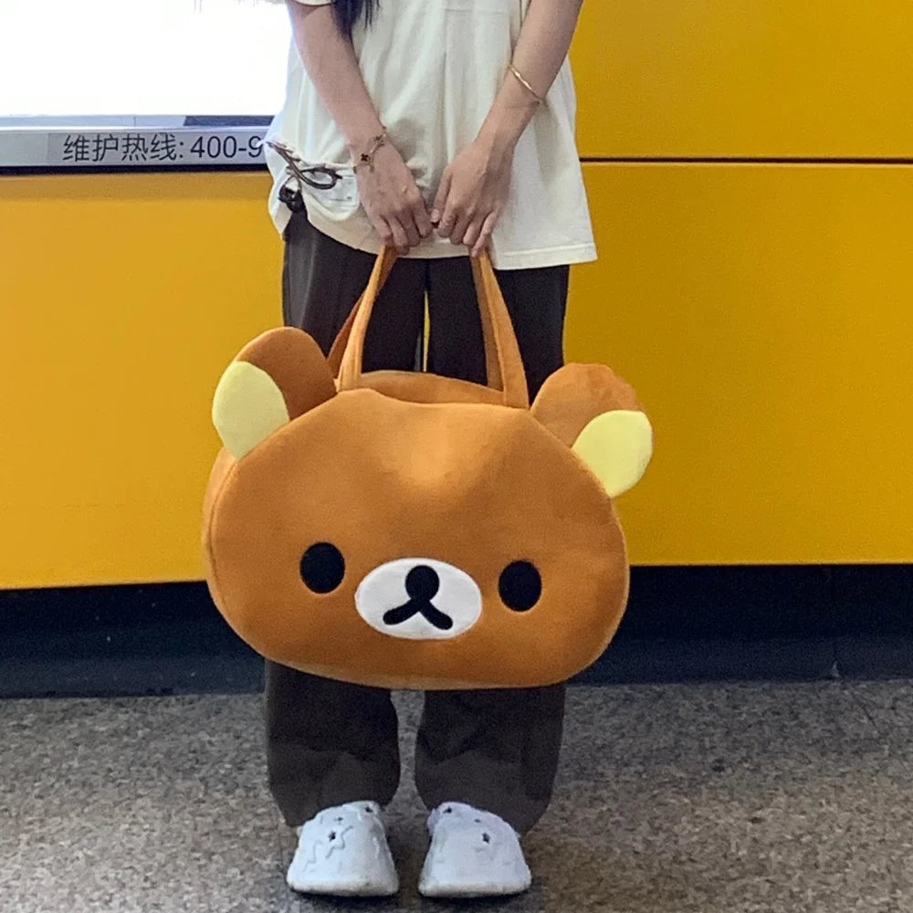 Kawaii Rilakkuma Plush Tote Bag - Cute Bear Cartoon Shoulder Bag
