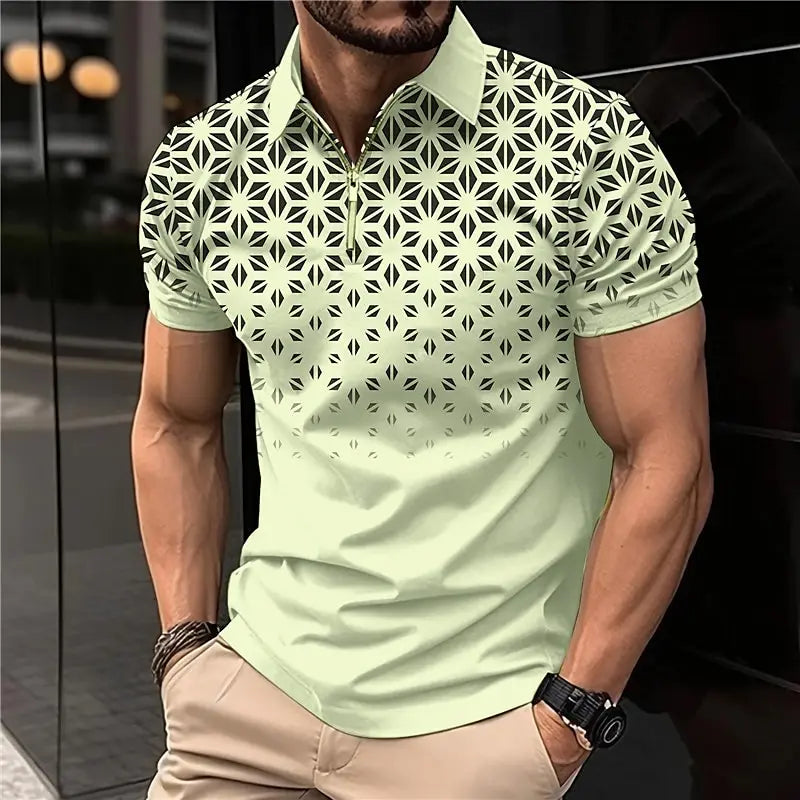 Men's 3D Print Striped Polo T-Shirt