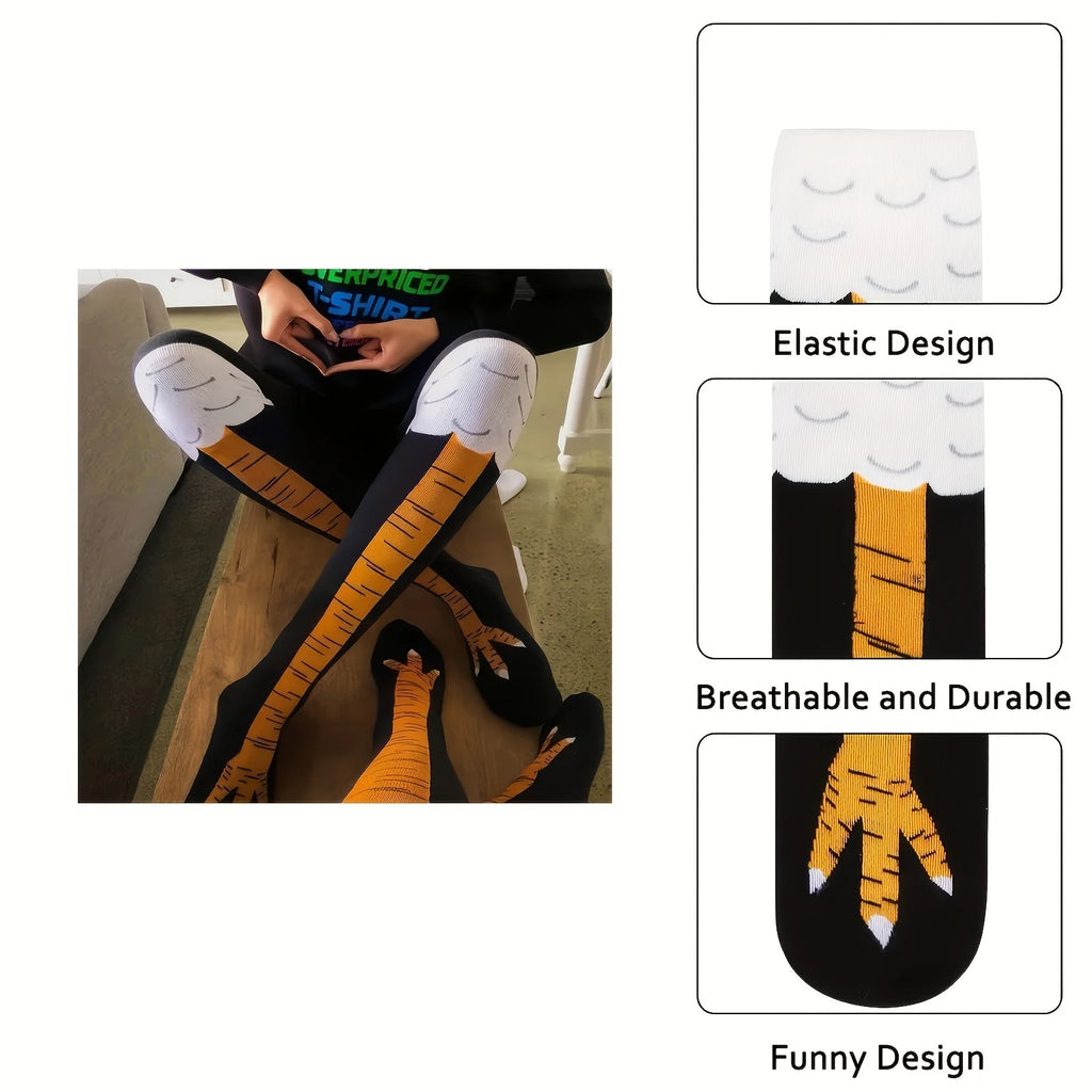 Women's Cartoon Chicken Claw Knee High Socks - 1/2 Pairs Funny Sports Long Tube - lily supply