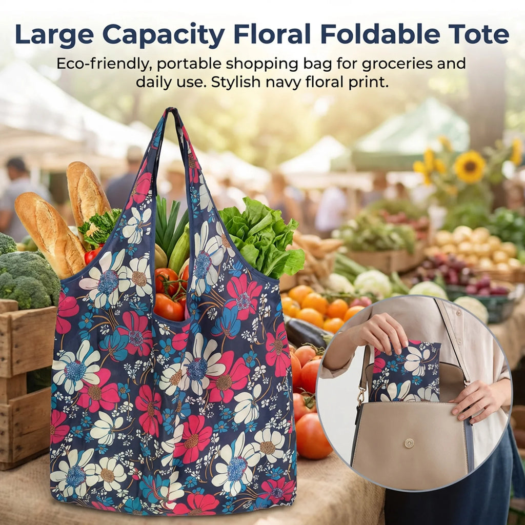 Large Eco-Friendly Foldable Shopping Bag - Reusable Print Tote