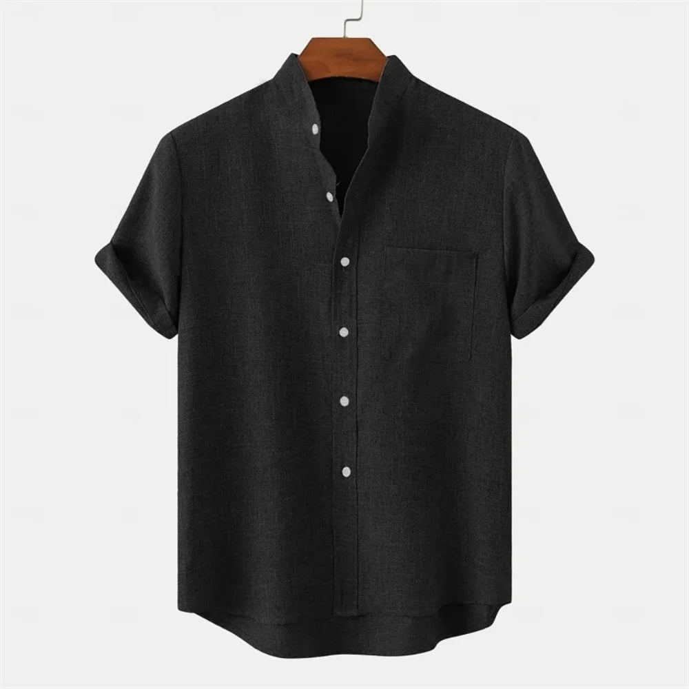 Men's Linen Short Sleeve Collared Shirt