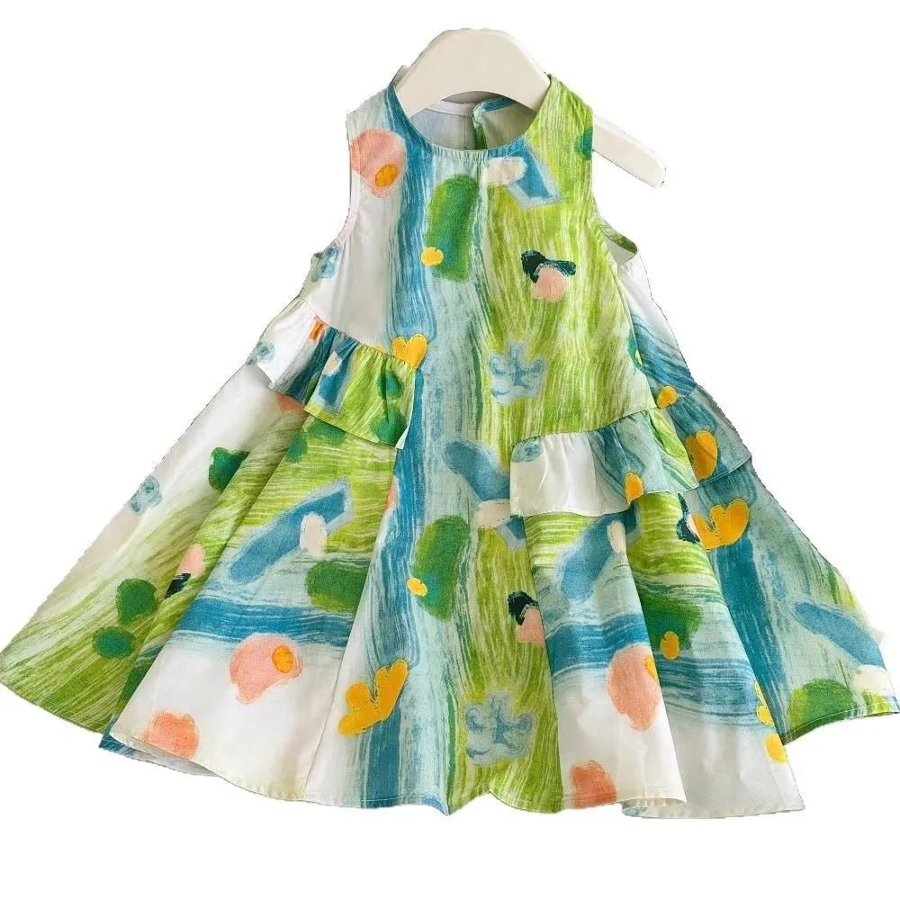 Girls Floral Ruffled Sleeveless Casual Dress | Summer Kids Dress Ages 4 - 7Y - lily supply