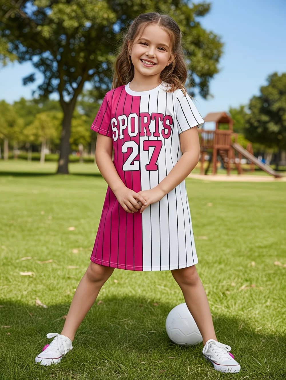 Girls Sports Jersey Dress Number 3D Print Crew Neck Short Sleeve Summer Dresses Outdoor Baseball Sport Style Causal Girl Clothes - lily supply