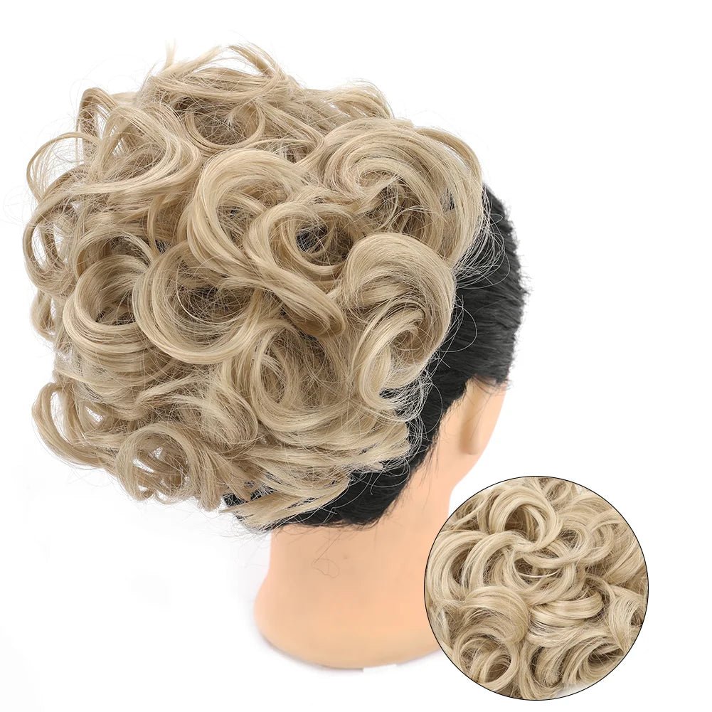 Short Messy Curly Synthetic Hair Bun Extension - Updo Scrunchie Chignon - lily supply