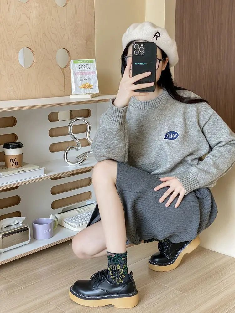 Women's Floral Embossed Harajuku Cotton Long Socks – Textured Knee Socks - lily supply