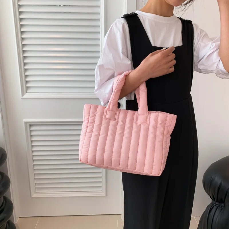 Women's Cotton Padded Nylon Tote Handbag - Large Capacity Solid Casual Elegant - lily supply