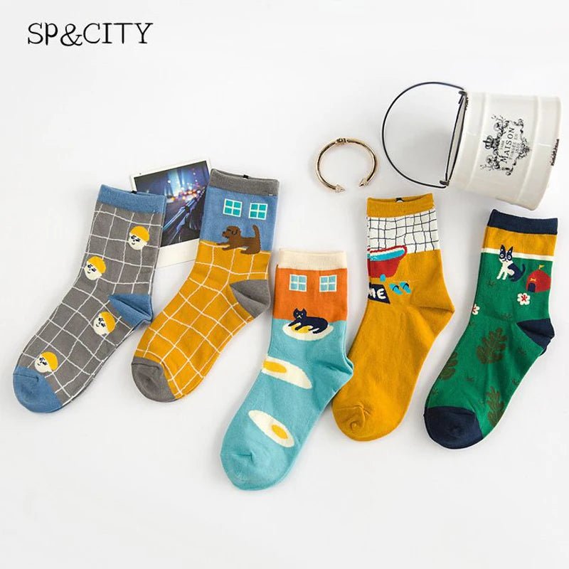 Vintage Women Cartoon Patterned Funny Socks - lily supply