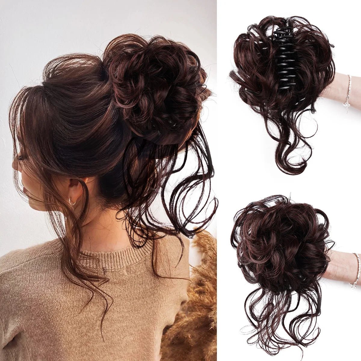 Tousled Updo Messy Bun Hair Piece - Curly Elastic Bun Scrunchie - lily supply